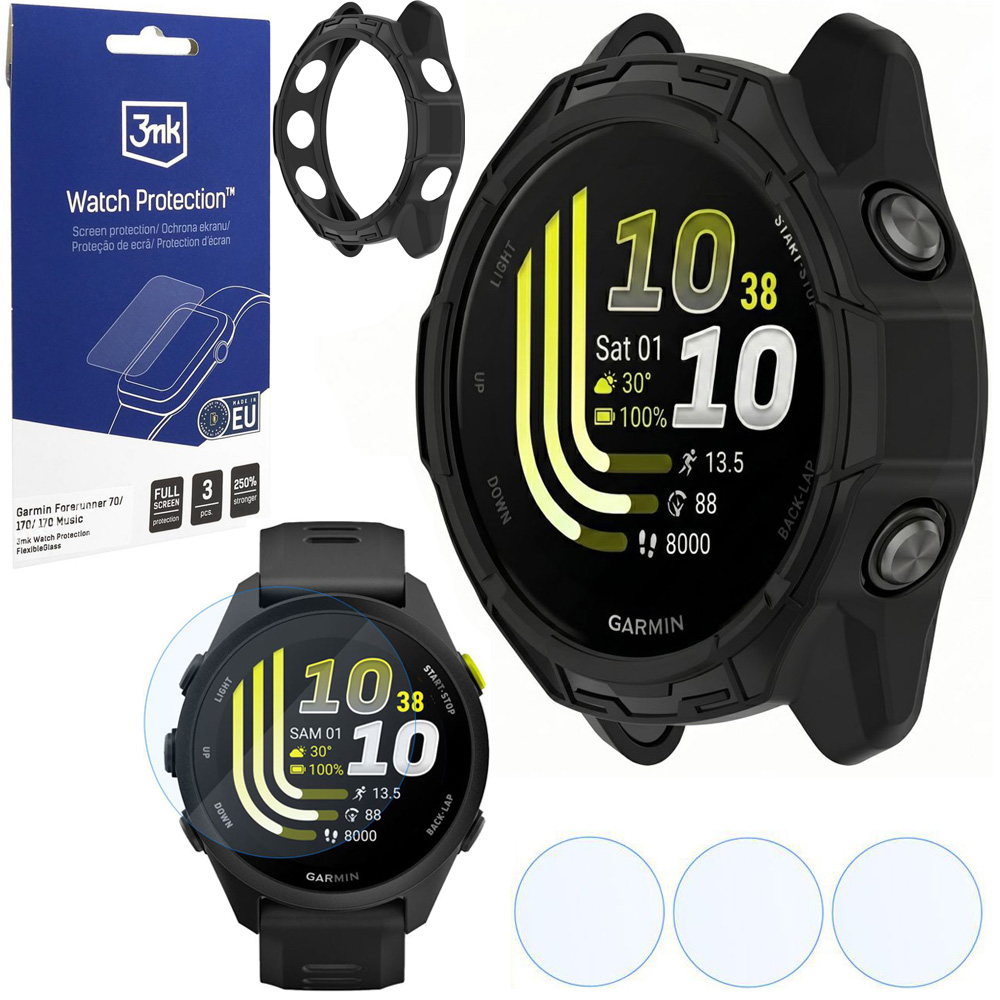 Etui Soft DEFENSE Case | Black + 3x SZKŁO 3mk do Garmin Forerunner 70 / 170