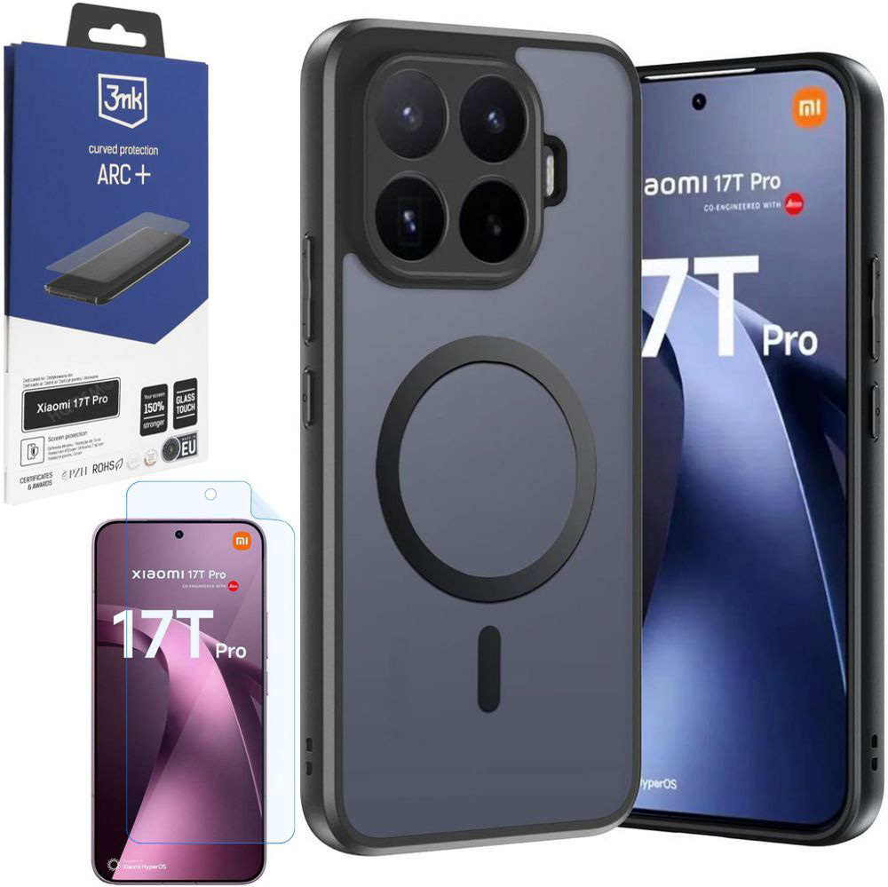 Etui Hybrydowe Magnetic Case | Matte Black + FOLIA 3mk ARC do Xiaomi 17T Pro