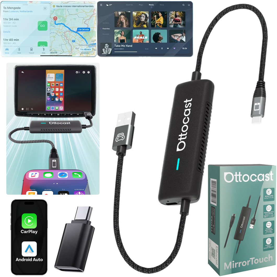 Ottocast Mirror Touch | Adapter do Samochodu z Apple CarPlay i Android Auto | Mirroring Telefonu