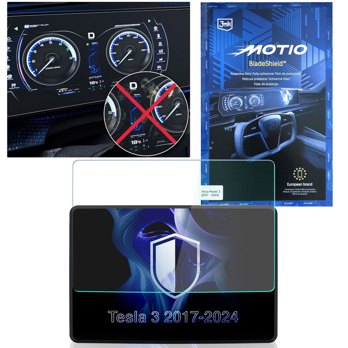3mk MOTIO BladeShield | Matowa Folia Ochronna na Ekran do Tesla Model 3 (2017-2024)
