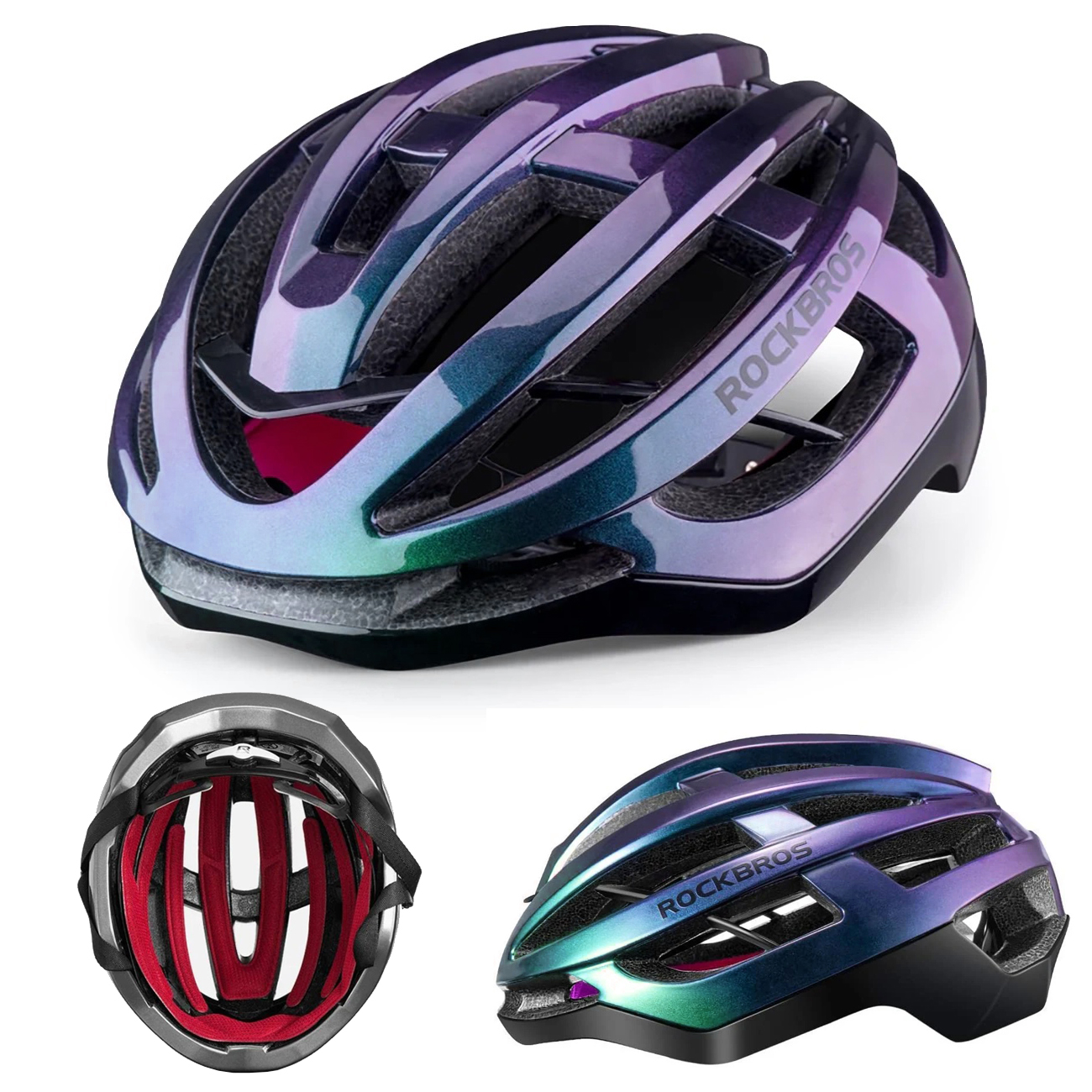 RockBros | Kask Rowerowy z Antybakteryjną Wyściółką | Unisex L 58-61cm | Fioletowy Kameleon