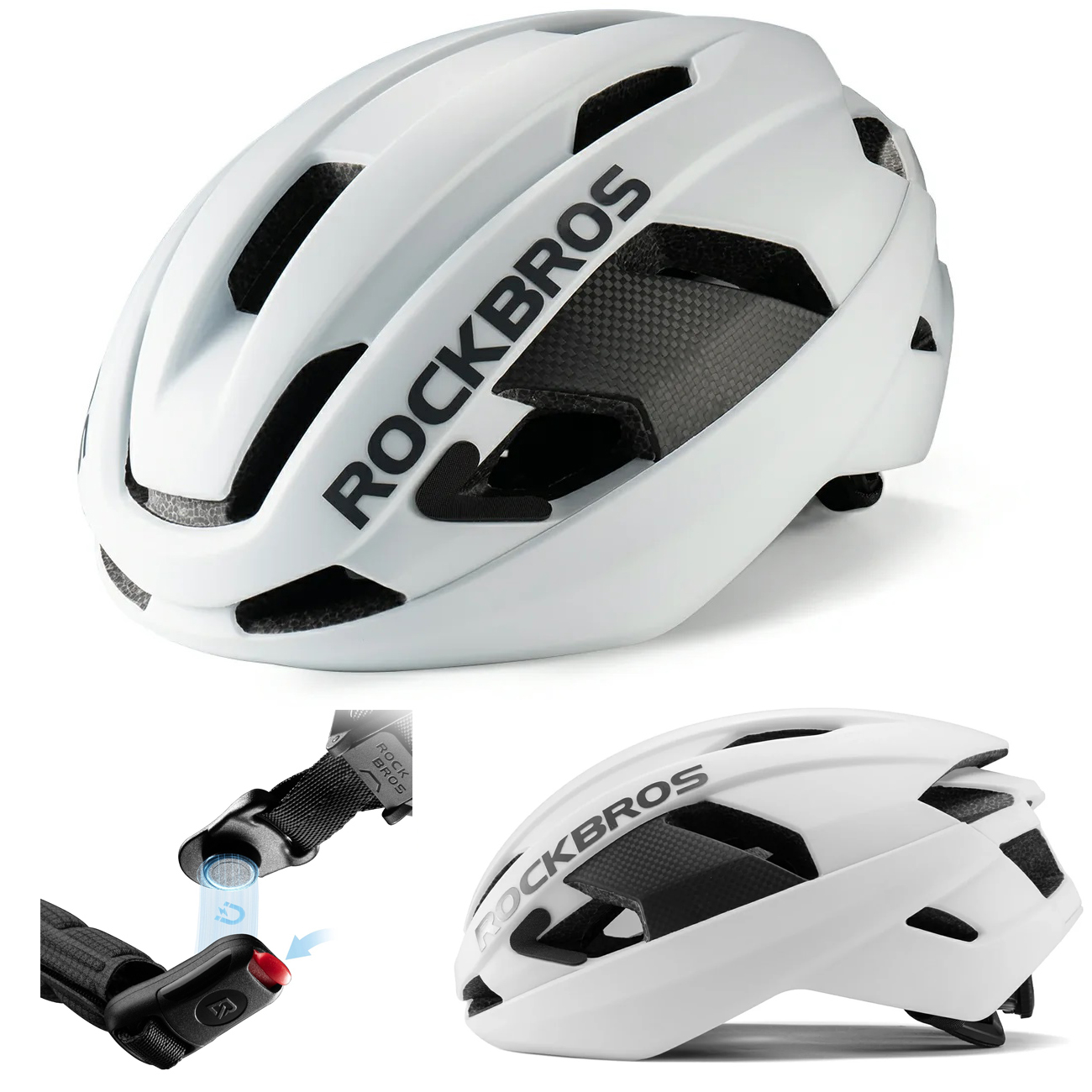 RockBros | Kask Rowerowy z Włókna Węglowego | Unisex 58-62cm | Carbon White