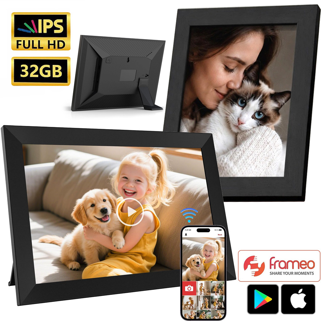 Dotykowa Ramka Cyfrowa na Zdjęcia | 10.1″ IPS 32GB Wi-Fi | Aplikacja Frameo | Czarna
