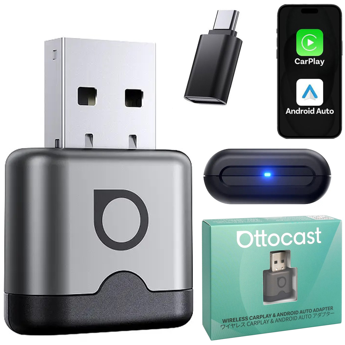 Ottocast Mini Aura 2026 | Bezprzewodowy Adapter do Samochodu z Apple CarPlay i Android Auto