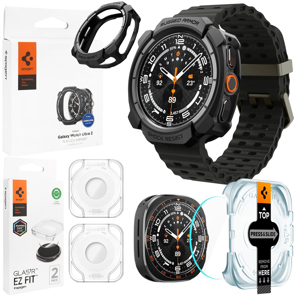 Etui SPIGEN Rugged Armor | Matte Black + 2x SZKŁO Spigen EZ Fit do Samsung Galaxy Watch2