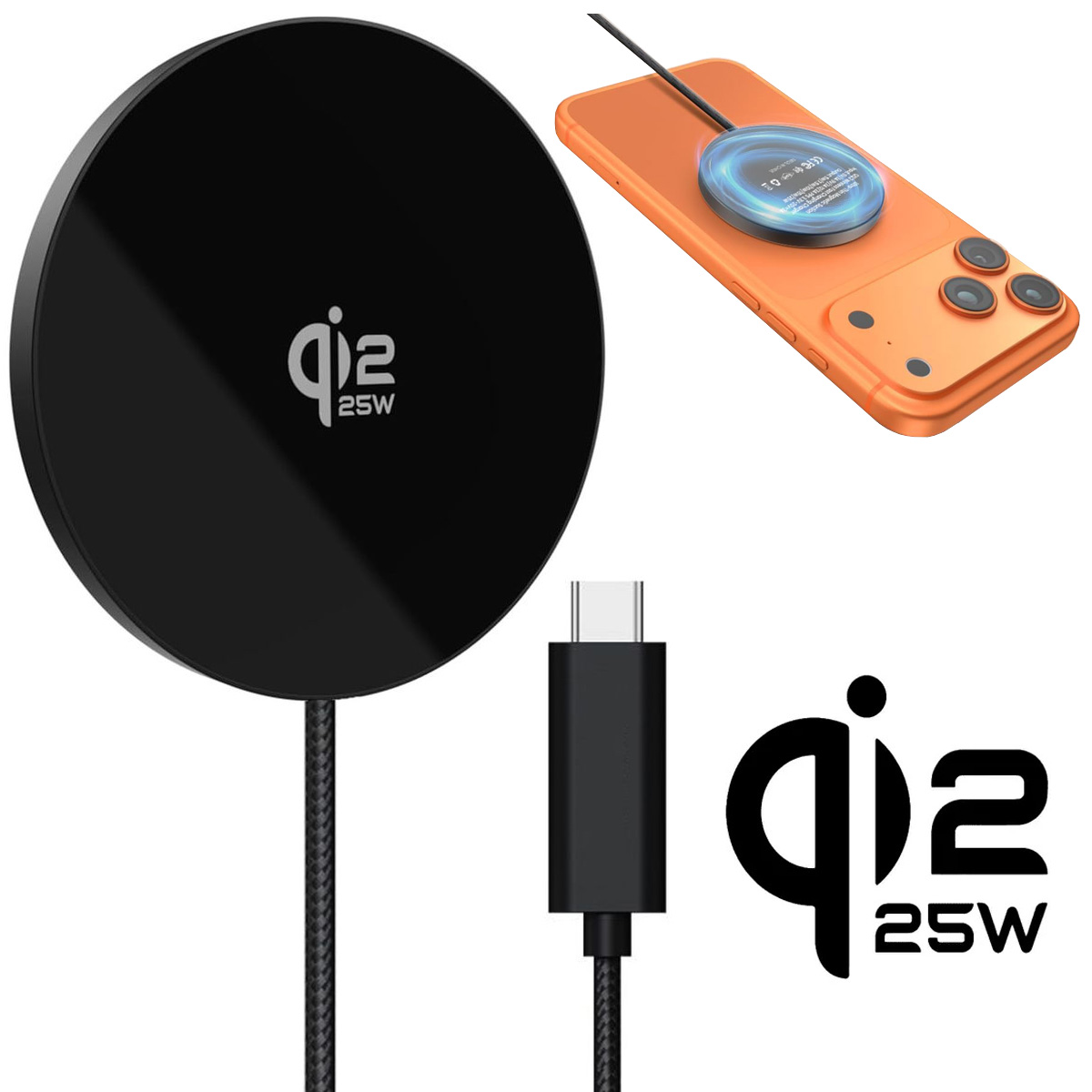 Ładowarka Bezprzewodowa Qi2.2 25W | Magnetyczna 125cm | Czarna