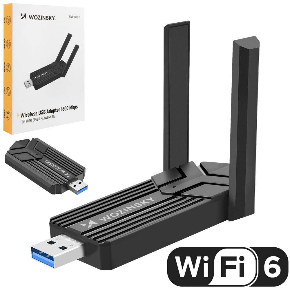 Wozinsky | Karta Sieciowa Zewnętrzna USB3.0 | Dwupasmowy Wi-Fi 6 2.5GHz 5GHz 1800Mb/s