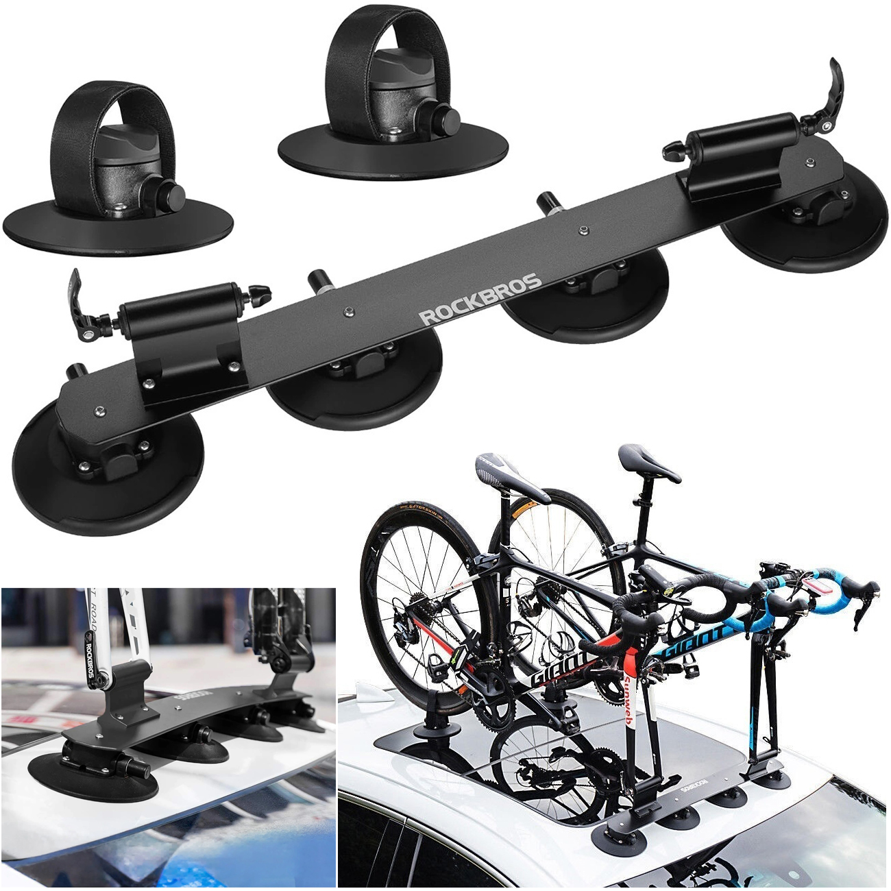 RockBros Bike Rack XP1002 | Bagażnik Dachowy na 2 Rowery | Przyssawki Bezinwazyjny Montaż