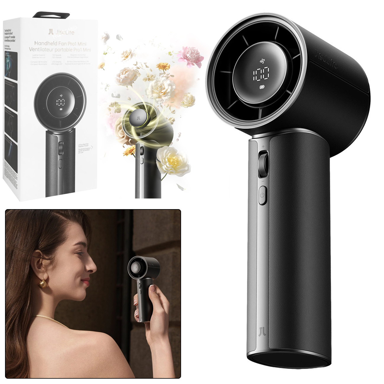 JisuLife Pro1 Mini | Przenośny Wiatrak Wentylator | do Torebki Plecaka | 30h USB-C 4250mAh | Czarny