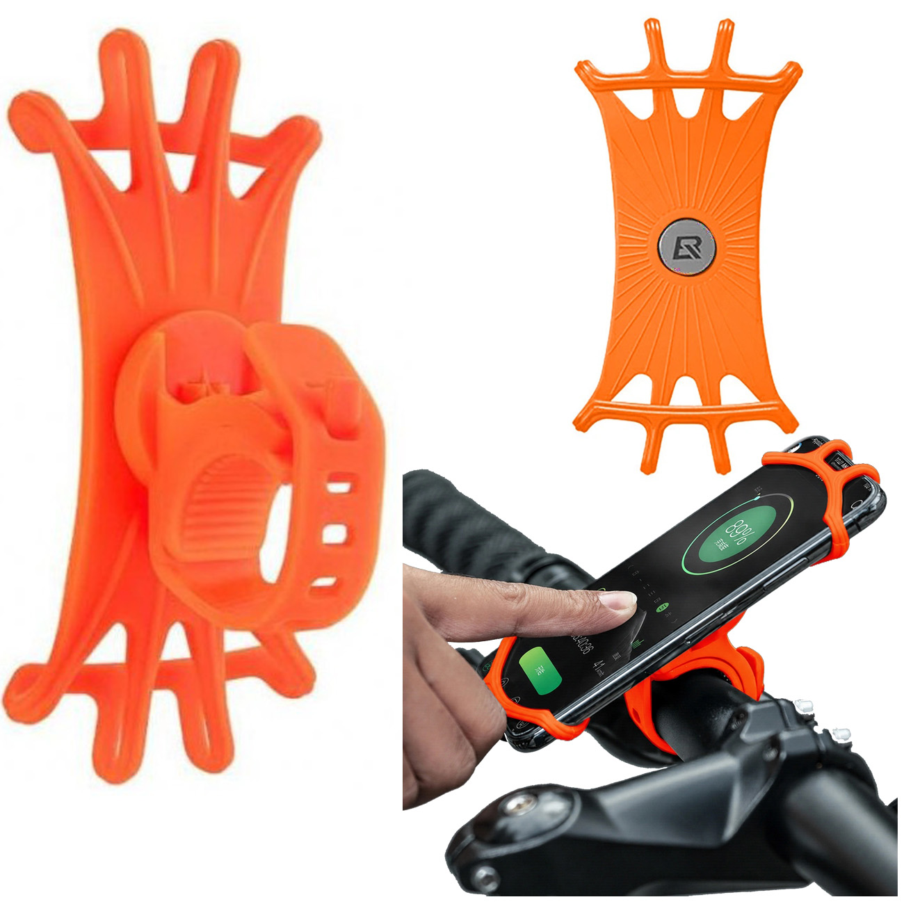 Rockbros Spider | Uchwyt Na Rower Hulajnogę Motocykl | Bezpieczny Silikonowy | Pomarańczowy