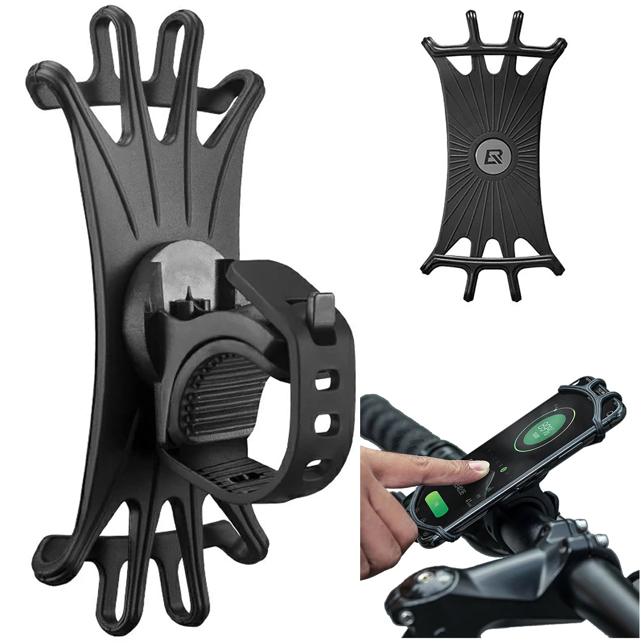 Rockbros Spider | Uchwyt Na Rower Hulajnogę Motocykl | Bezpieczny Silikonowy | Czarny