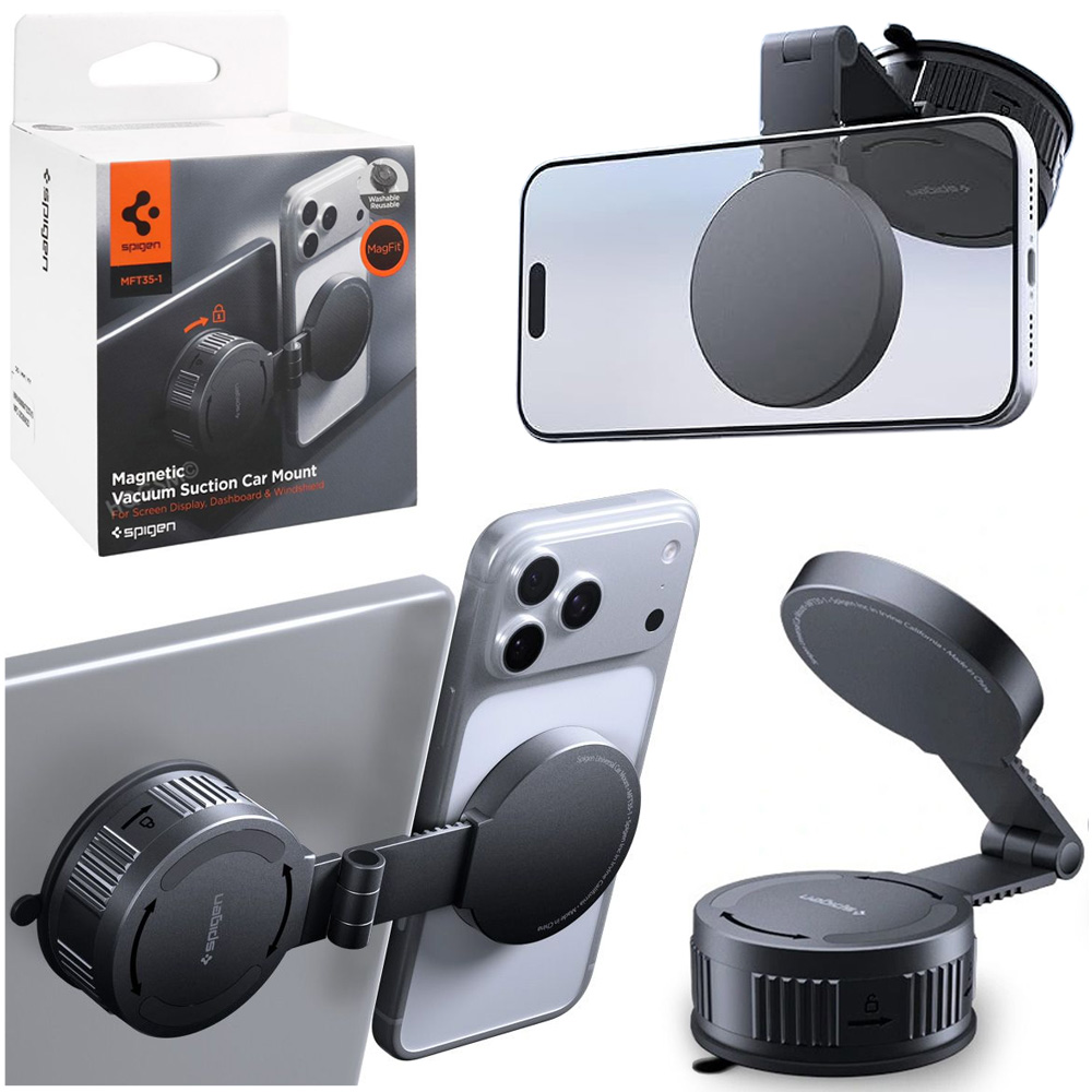 Spigen MTF35-1 | Magnetyczny Uchwyt Samochodowy z Przyssawką i Wysuwanym Ramieniem | MagFit MagSafe Qi2 | Obrotowy