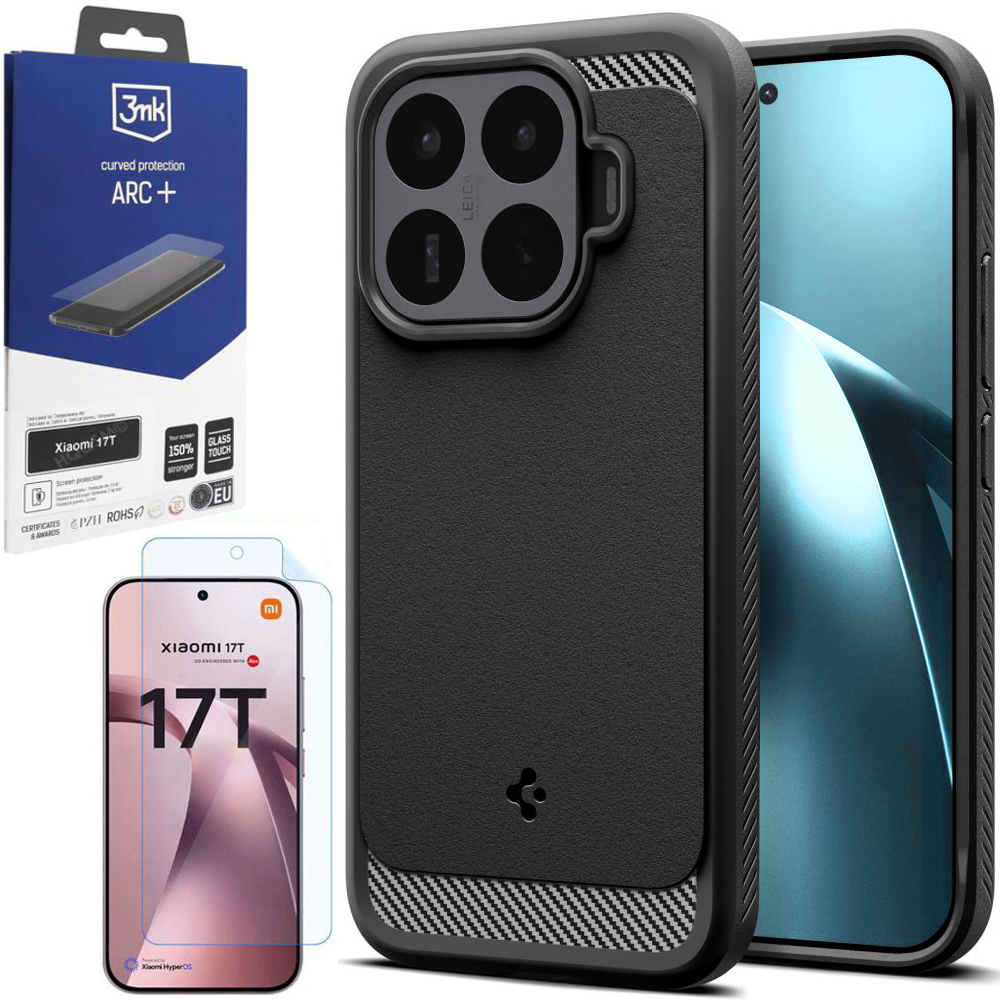 Etui SPIGEN Rugged Armor | Black + FOLIA 3mk do Xiaomi 17T