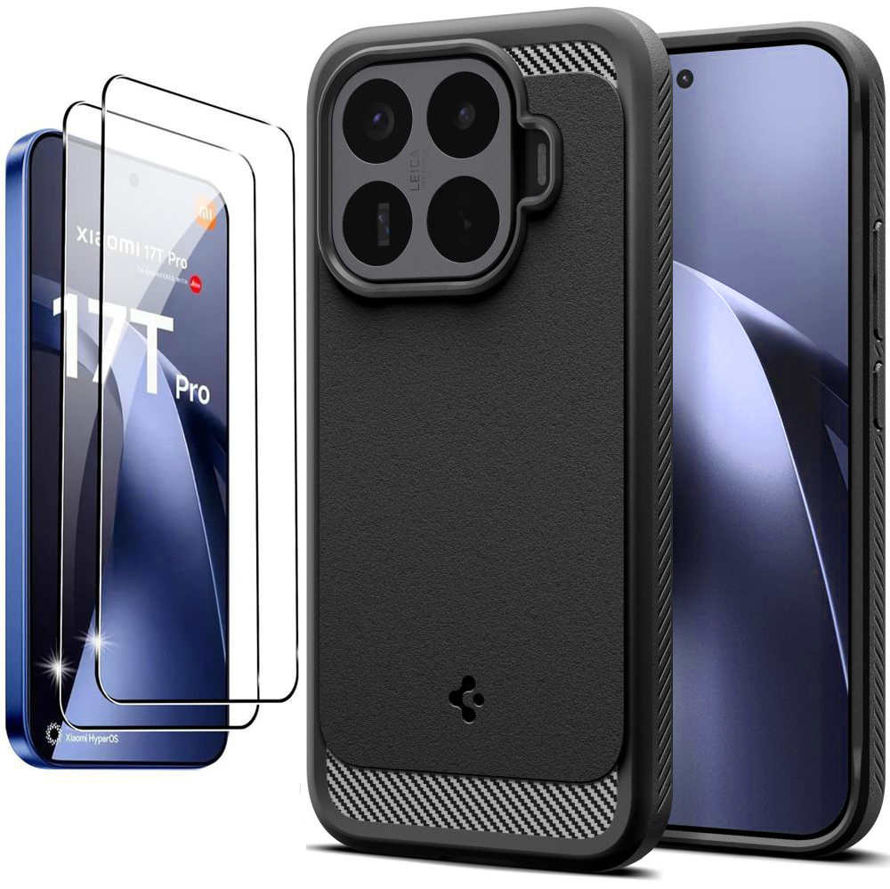 Etui SPIGEN Rugged Armor | Black + 2x SZKŁO 5D do Xiaomi 17T Pro