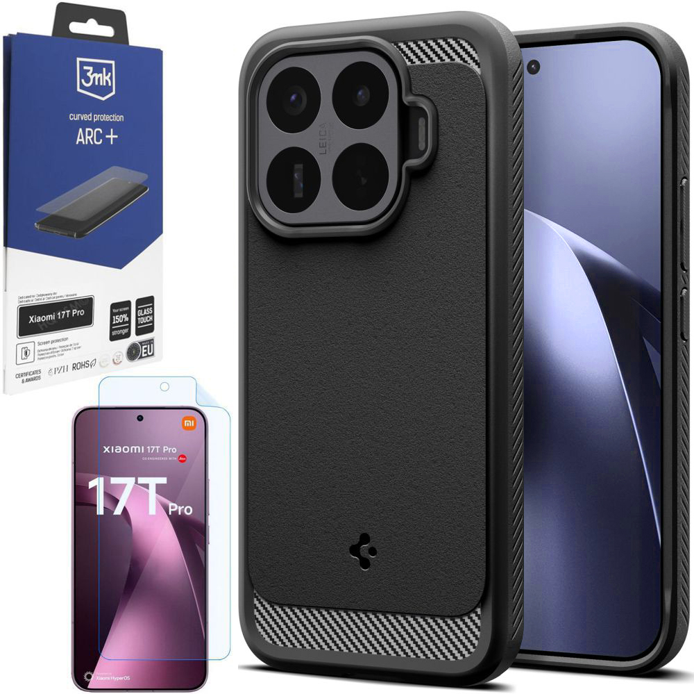 Etui SPIGEN Rugged Armor | Black + FOLIA 3mk ARC do Xiaomi 17T Pro