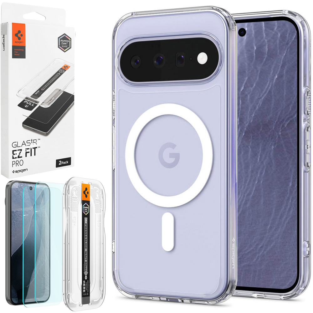 Etui SPIGEN Ultra Hybrid PixelSnap | Clear White + 2x SZKŁO SPIGEN do Google Pixel 11