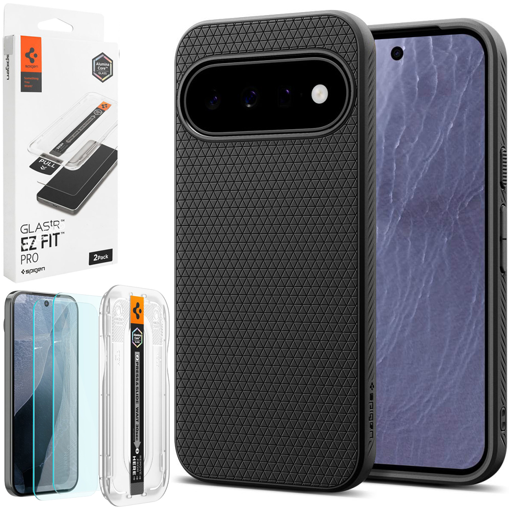 Etui SPIGEN Liquid Air | Matte Black + 2x SZKŁO SPIGEN do Google Pixel 11