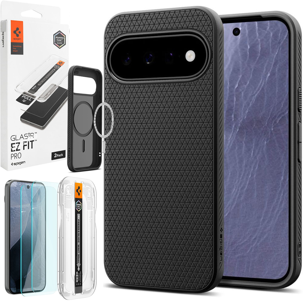 Etui SPIGEN Liquid Air PixelSnap | Matte Black + 2x SZKŁO SPIGEN do Google Pixel 11