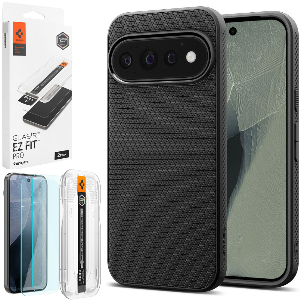 Etui SPIGEN Liquid Air | Matte Black + 2x SZKŁO SPIGEN do Google Pixel 11 Pro