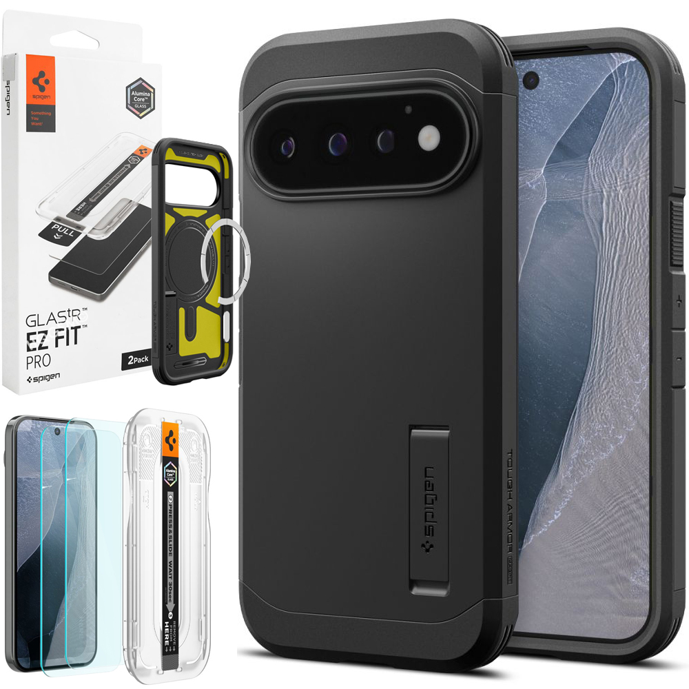 Pancerne Etui SPIGEN Tough Armor PixelSnap | Black + 2x SZKŁO SPIGEN do Google Pixel 11 Pro