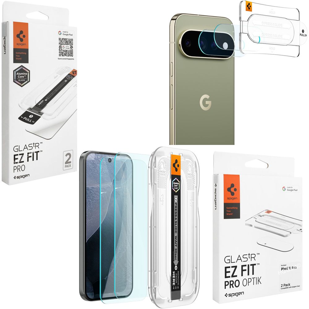 2x Szkło SPIGEN GLAS.tR EZ FIT + 2x SPIGEN EZ Fit OPTIK Szkło na Aparat do Google Pixel 11 Pro