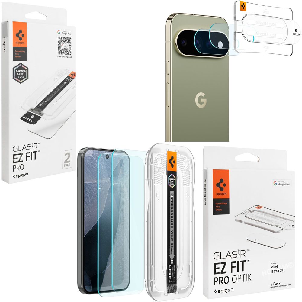 2x Szkło SPIGEN GLAS.tR EZ FIT + 2x SPIGEN EZ Fit OPTIK Szkło na Aparat do Google Pixel 11 Pro XL