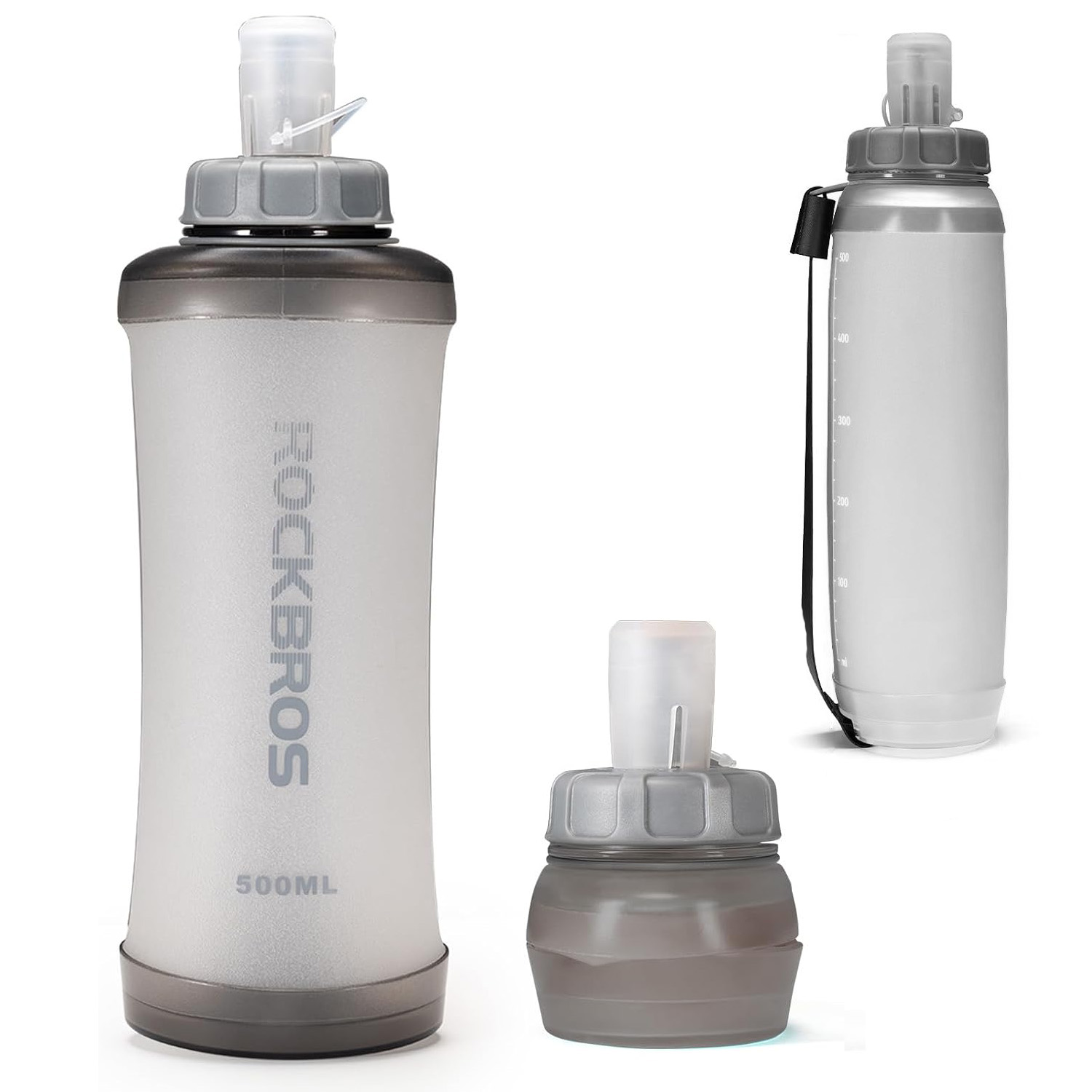 RockBros Soft Flask | Miękka Butelka Bidon na Wodę z Uchwytem | na Rower do Biegania | 500ml | Biały