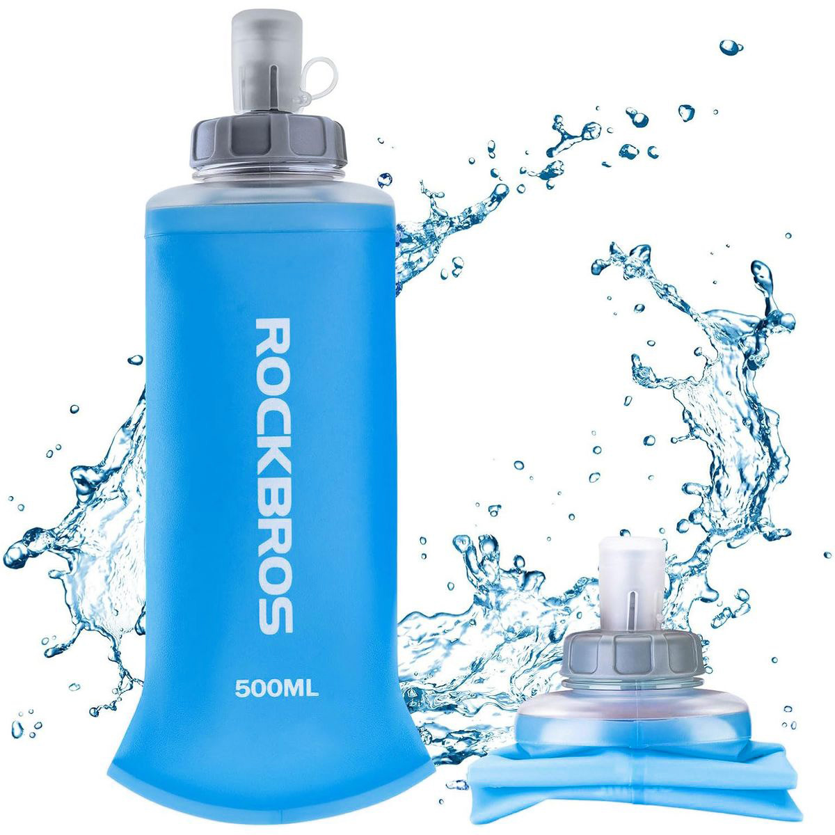 RockBros Soft Flask | Miękka Butelka Bidon na Wodę | na Rower do Biegania | 500ml | Niebieski