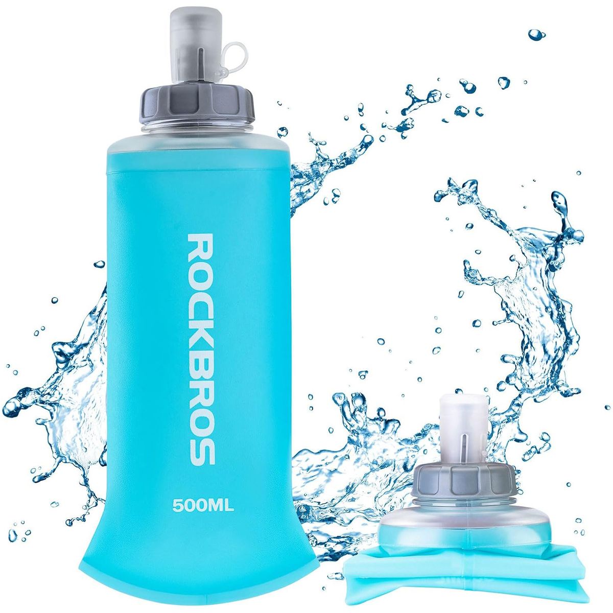 RockBros Soft Flask | Miękka Butelka Bidon na Wodę | na Rower do Biegania | 500ml | Błękitny