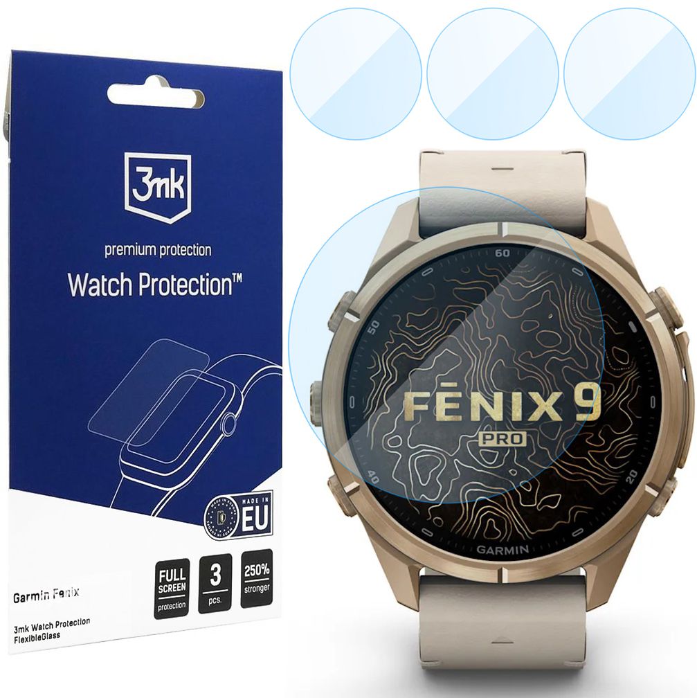 3x Szkło Hybrydowe 3mk Watch Protection do Garmin Fenix 9 Pro / Pro Solar 43mm