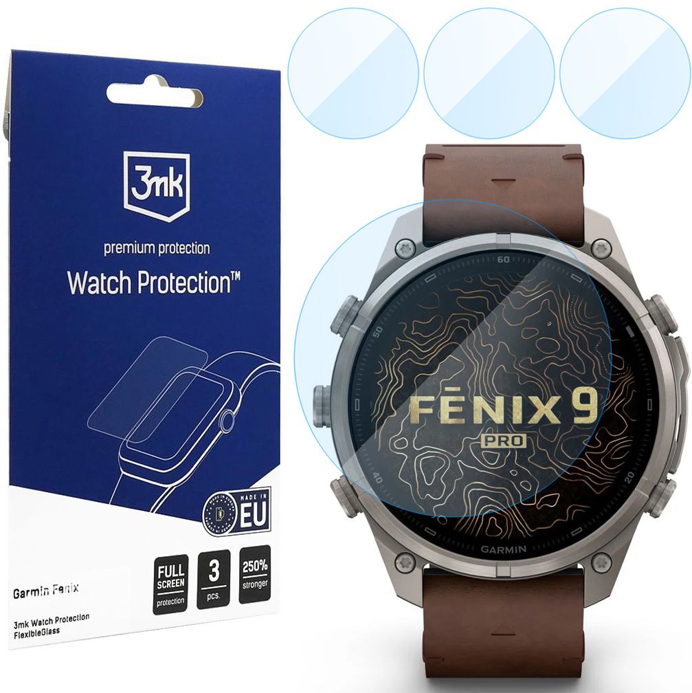 3x Szkło Hybrydowe 3mk Watch Protection do Garmin Fenix 9 Pro / Pro Solar 47mm
