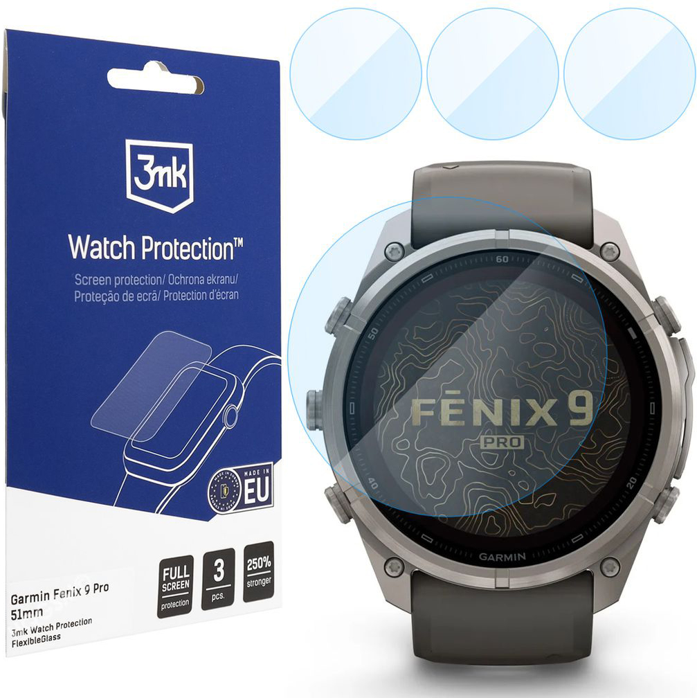 3x Szkło Hybrydowe 3mk Watch Protection do Garmin Fenix 9 Pro / Pro Solar 51mm