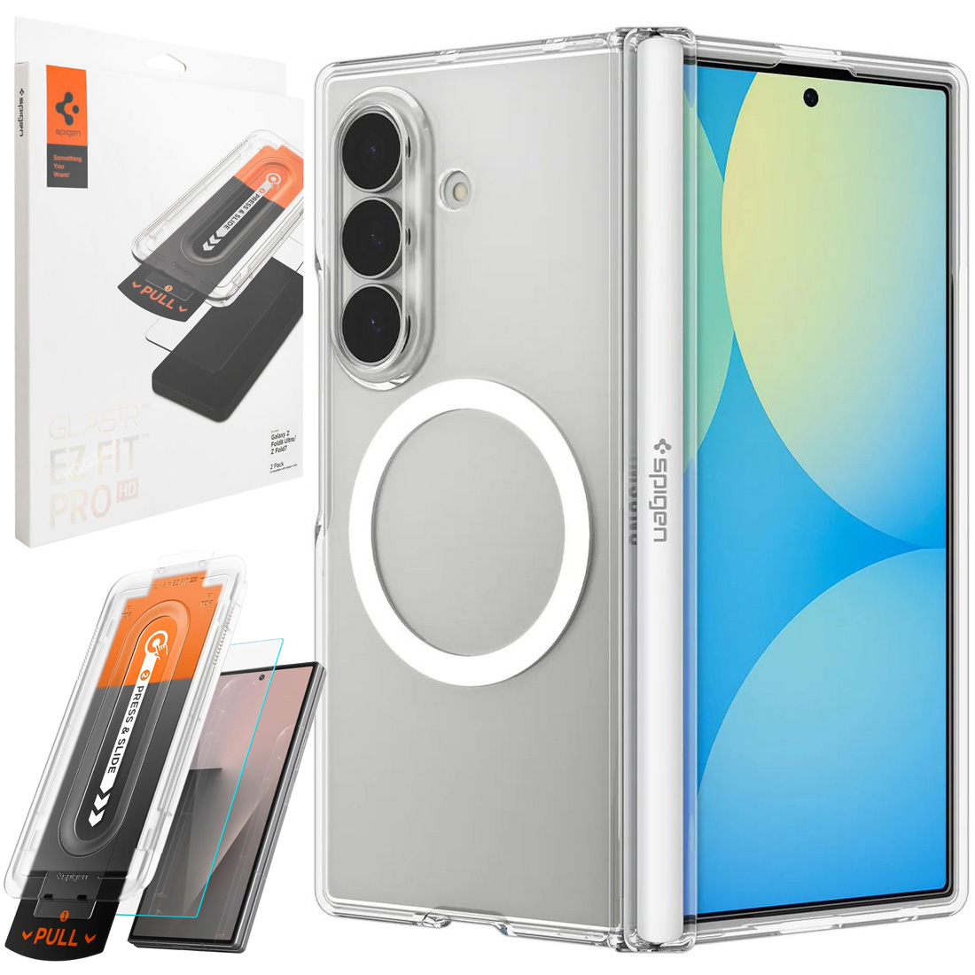Etui SPIGEN Ultra Hybrid Pro z MagSafe | Clear White + 2x SZKŁO Spigen do Samsung Galaxy Z Fold8 Ultra