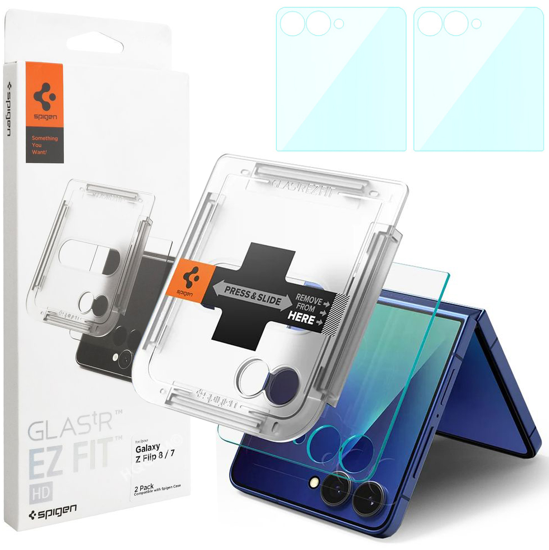 2x Szkło Hartowane SPIGEN GLAS.tR EZ FIT z Aplikatorem do Samsung Galaxy Z Flip8