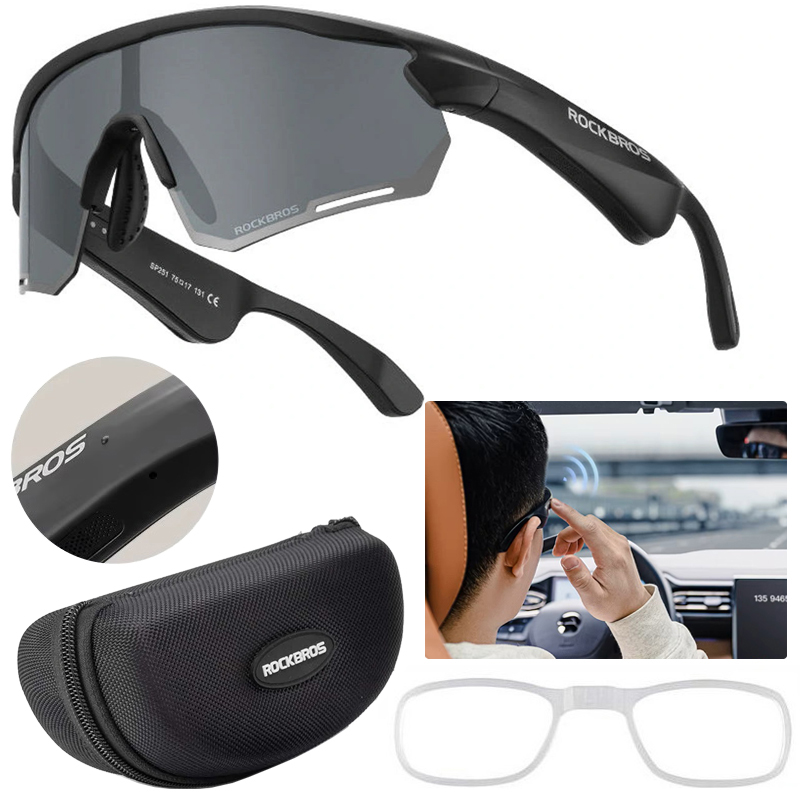 RockBros | Okulary Rowerowe Polaryzujące z Wbudowanymi Głośnikami Bluetooth | UV400 | Czarne