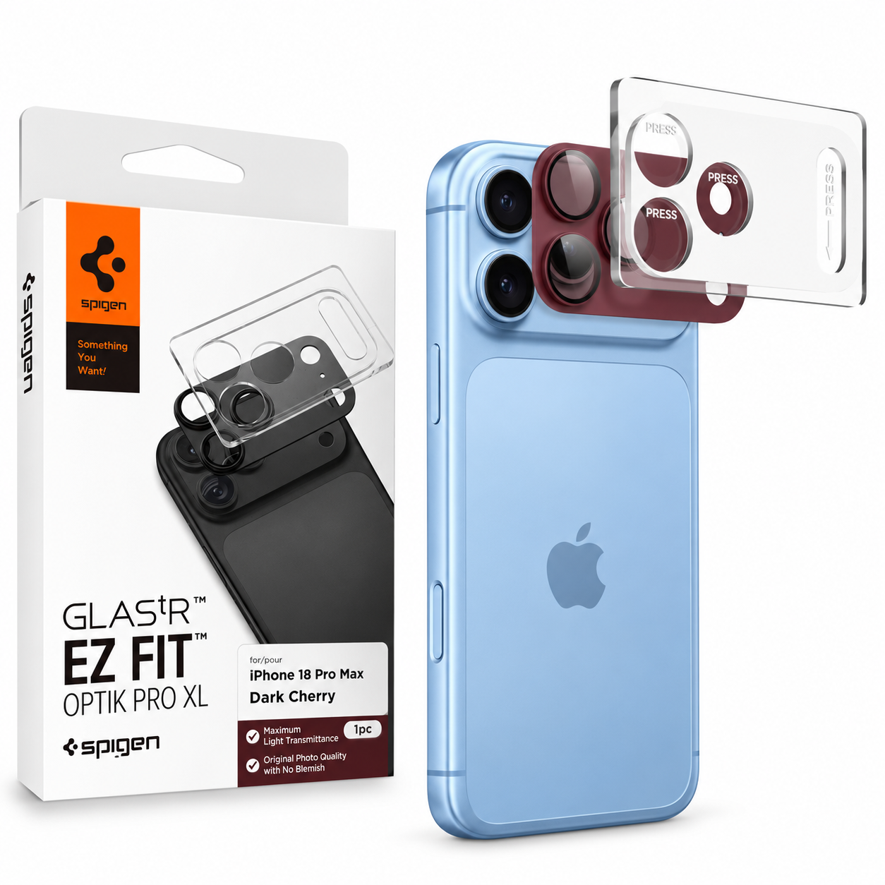 Pełna Osłona na Wyspę Aparatu SPIGEN OPTIK PRO XL GLAS.TR EZ FIT Camera Protector do iPhone 18 Pro Max Burgundy, Bordowa z Aplikatorem