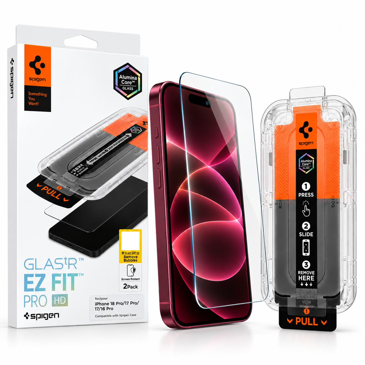 SZKŁO HARTOWANE SPIGEN GLAS.TR EZ FIT PRO HD AC 2-PACK do iPHONE 16 PRO / 17 / 17 PRO / 18 PRO CLEAR GLASS