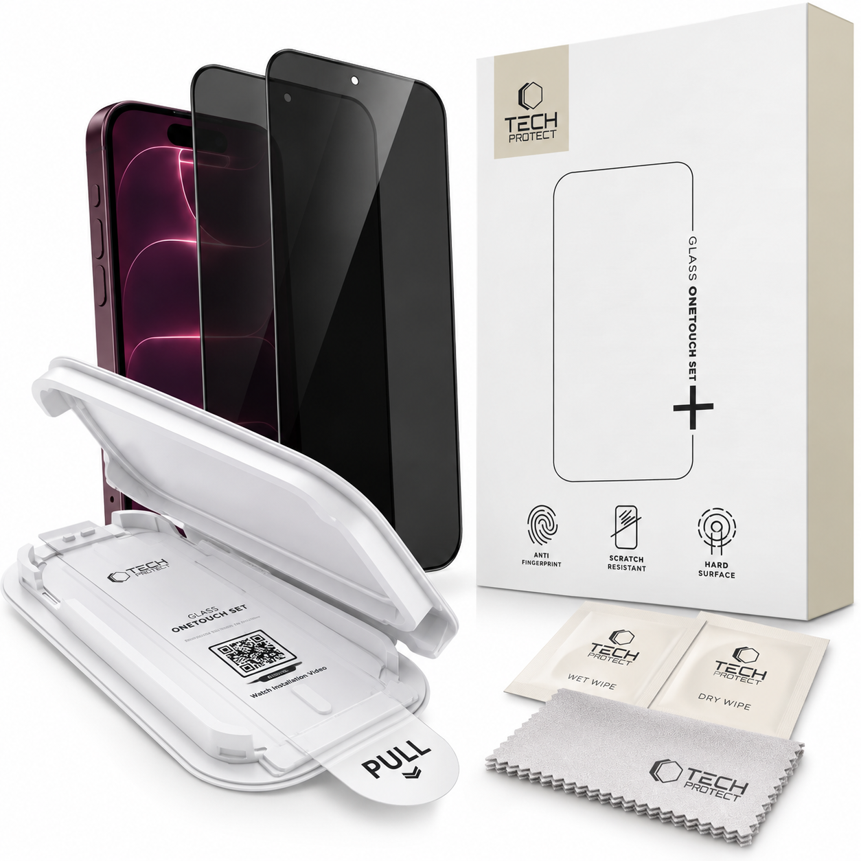 Szkło Prywatyzujące TECH-PROTECT ONETOUCH SET SPY+ 2-PACK do iPhone 18 Pro Max z Aplikatorem