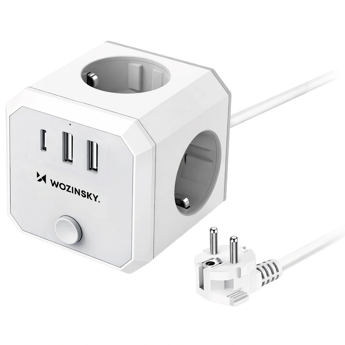 Wozinsky | Listwa Zasilająca Rozdzielacz Gniazdko Kostka 4x AC Schuko 2x USB-A USB-C z Przyciskiem Wyłączania