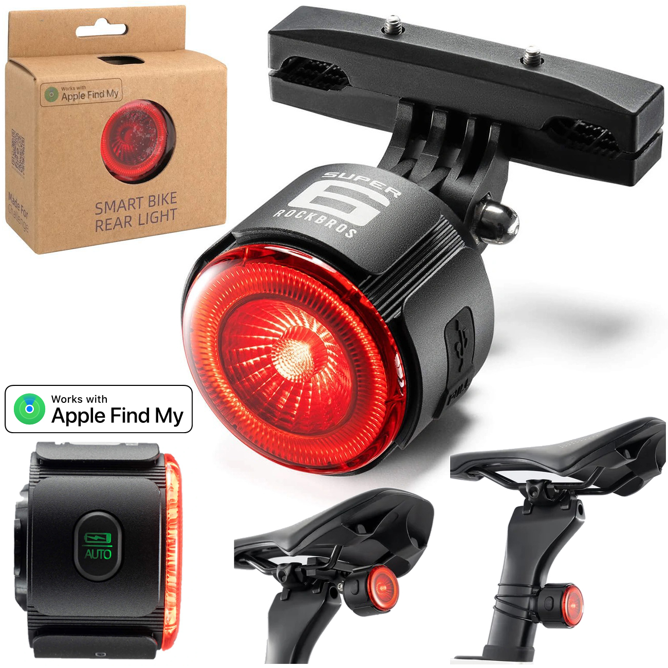 Rockbros | Inteligentna Tylna Lampka Rowerowa | pod Siodełko z Lokalizatorem Bluetooth Znajdź Find My Apple