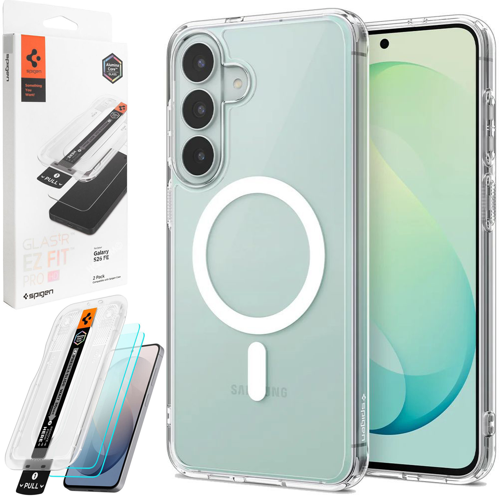 Etui SPIGEN Ultra Hybrid MAG | Clear White + 2x SZKŁO SPIGEN do Samsung Galaxy S26 FE