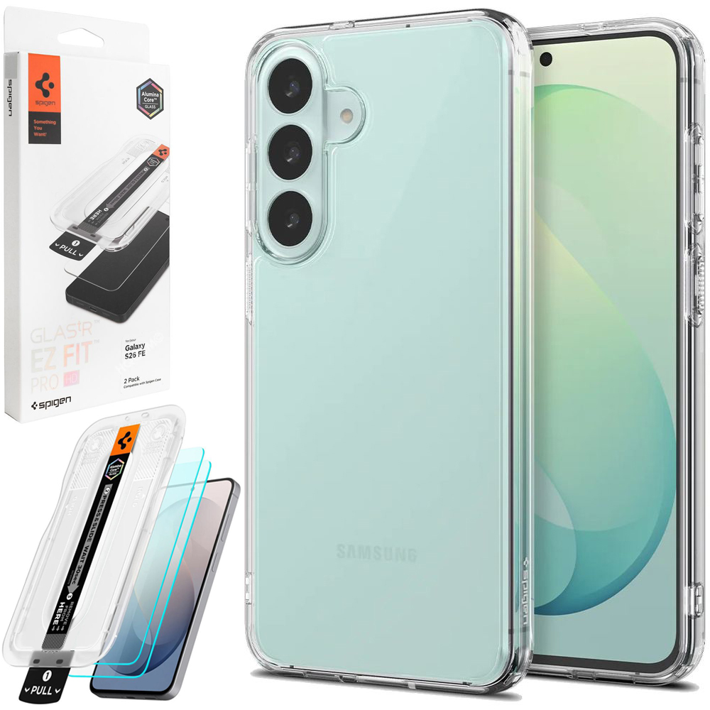 Etui SPIGEN Ultra Hybrid | Crystal Clear + 2x SZKŁO SPIGEN do Samsung Galaxy S26 FE