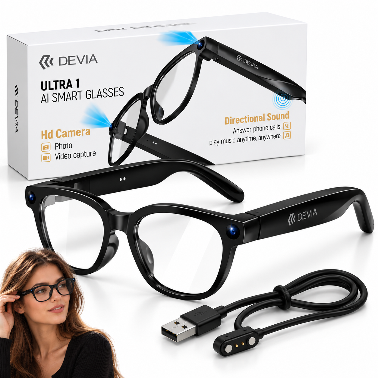 Okulary DEVIA Ultra1 AI Smart – inteligentne okulary do robienia zdjęć i nagrywania