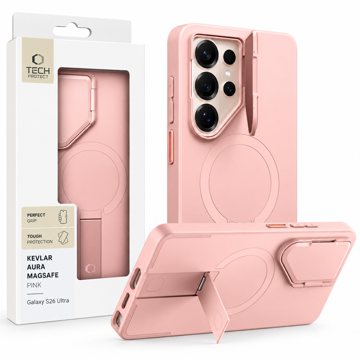 Etui pancerne Tech-Protect Kevlar Aura MagSafe Pink do Samsung Galaxy S26 Ultra