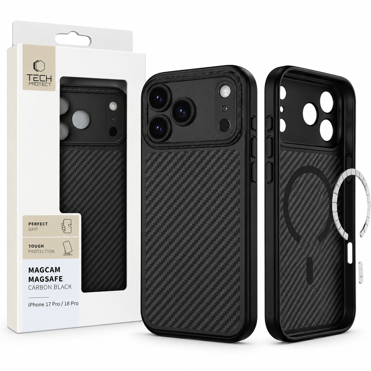 Etui Tech-Protect MagCam MagSafe Carbon Black do Apple iPhone 17 Pro / 18 Pro