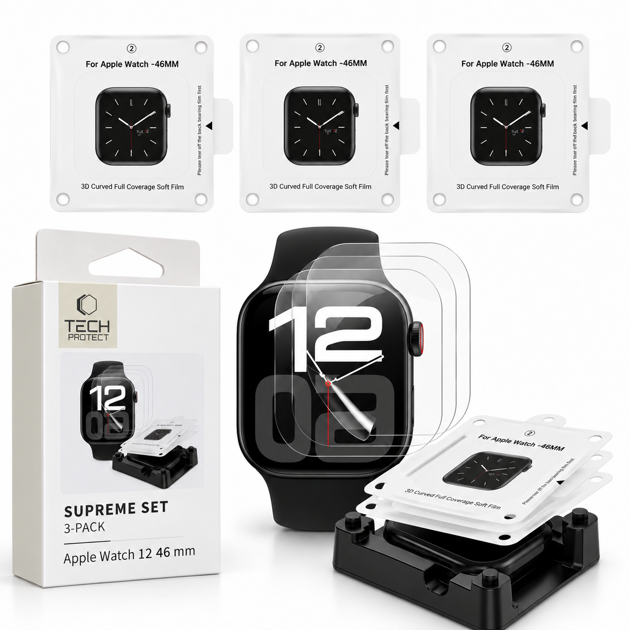3x FOLIA Hydrożelowa, Ochronna + APLIKATOR do Apple Watch Series 12 42mm