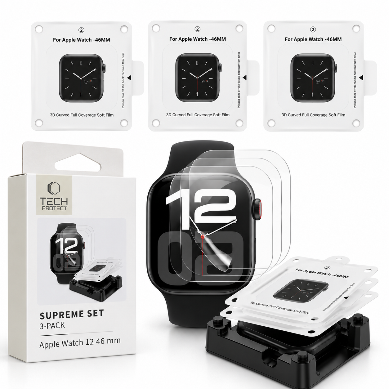 3x FOLIA Hydrożelowa, Ochronna + APLIKATOR do Apple Watch Series 12 46mm